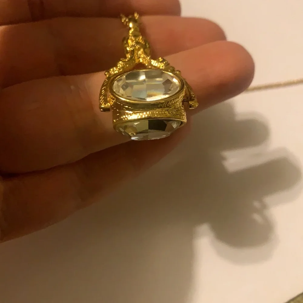 Vintage Joan Rivers Crystal Fidget Spin Gold Tone Necklace - Picture 7 of 12